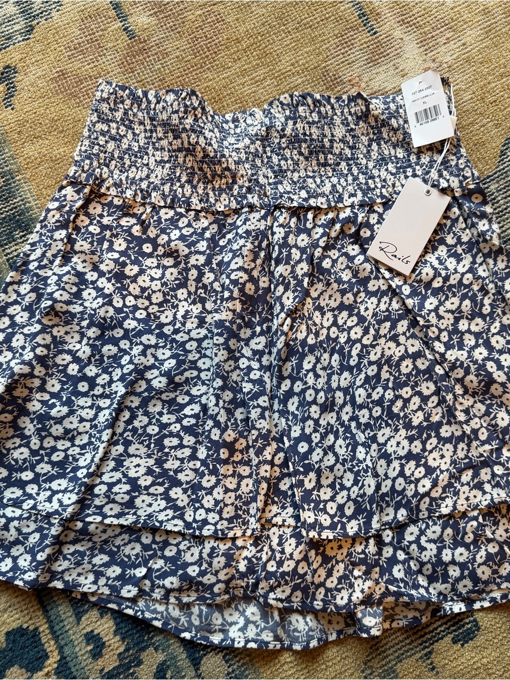 Rails Blue and White Floral Smocked Circle Skirt